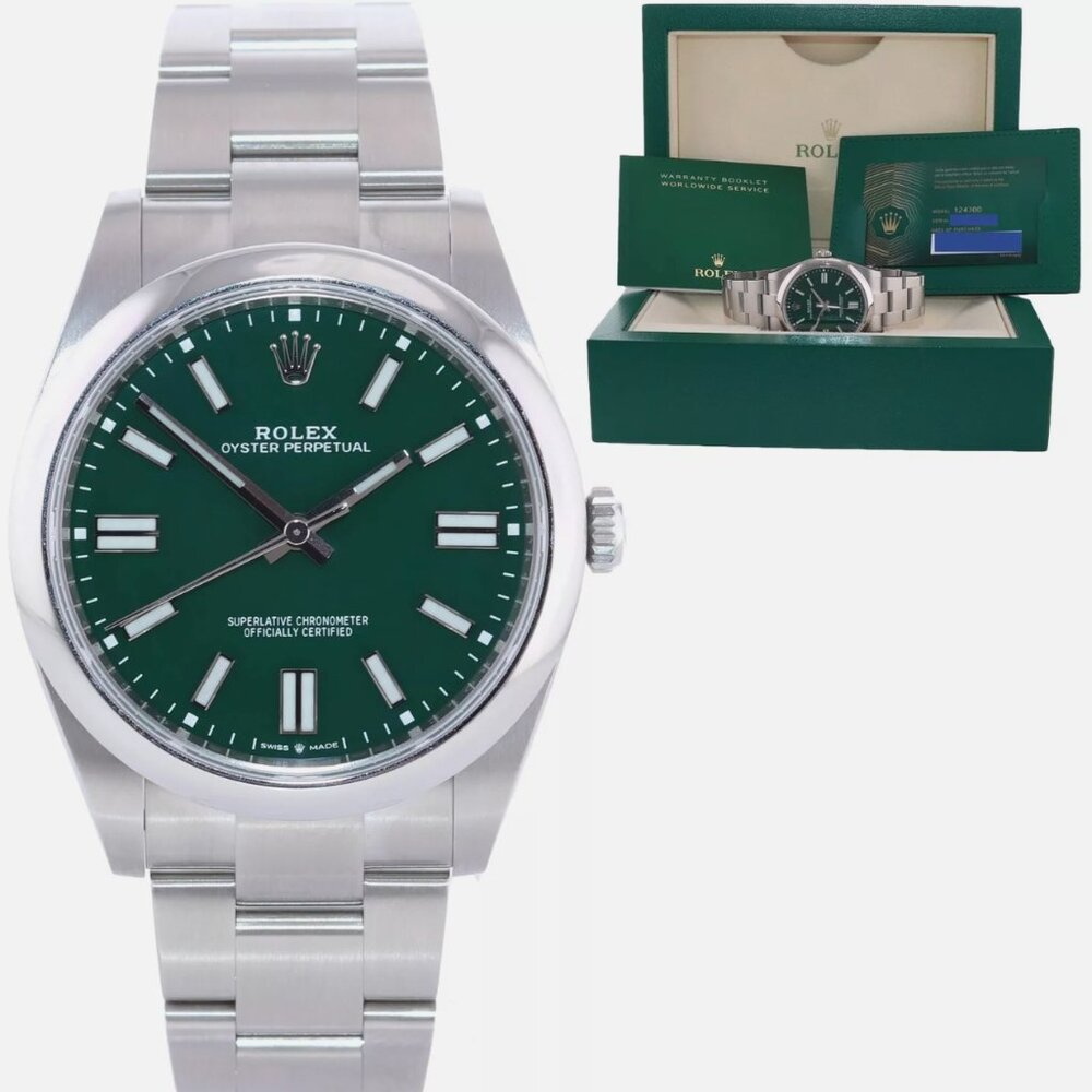 ROLEX GREEN DIAL 41MM OYSTER WATCH WITH BOX AND PAPER